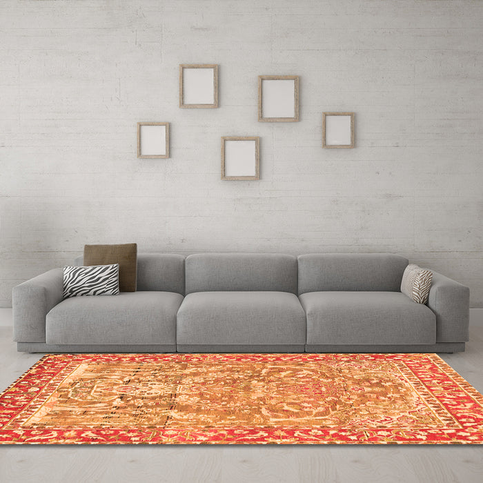Machine Washable Persian Orange Traditional Area Rugs in a Living Room, wshtr4570org