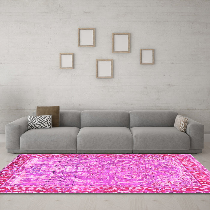 Machine Washable Persian Pink Traditional Rug in a Living Room, wshtr4570pnk