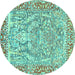 Round Persian Turquoise Traditional Rug, tr4570turq