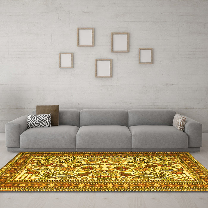 Machine Washable Persian Yellow Traditional Rug in a Living Room, wshtr4571yw