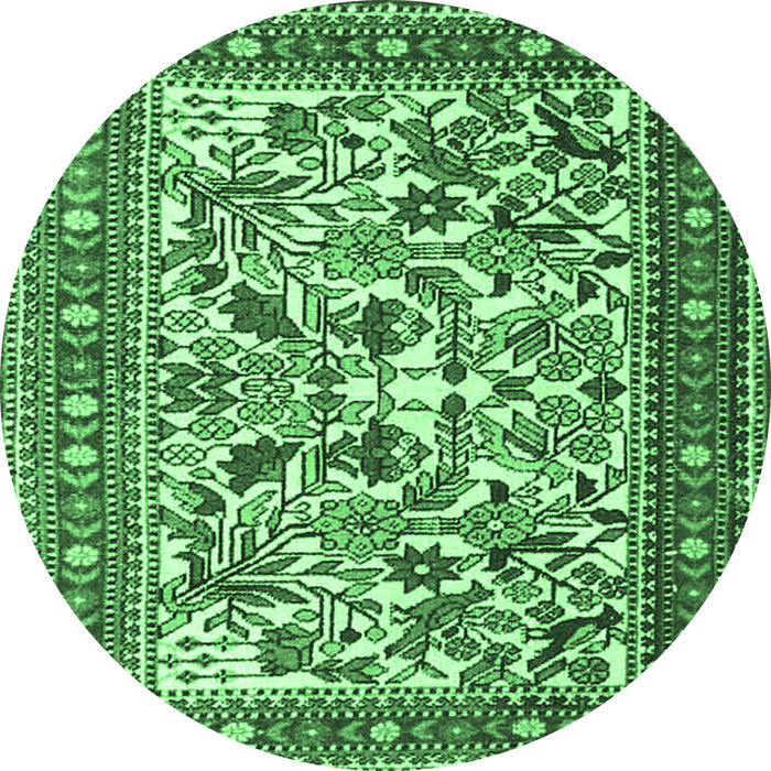 Round Machine Washable Persian Emerald Green Traditional Area Rugs, wshtr4571emgrn