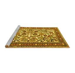 Sideview of Machine Washable Persian Yellow Traditional Rug, wshtr4571yw
