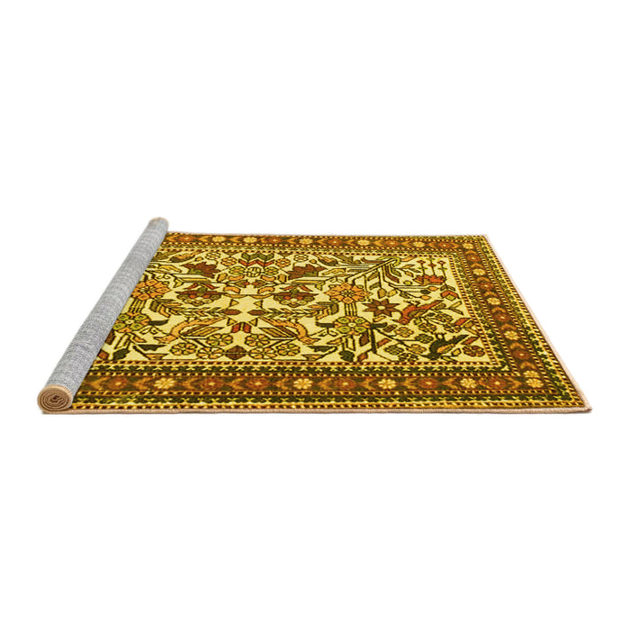 Sideview of Machine Washable Persian Yellow Traditional Rug, wshtr4571yw