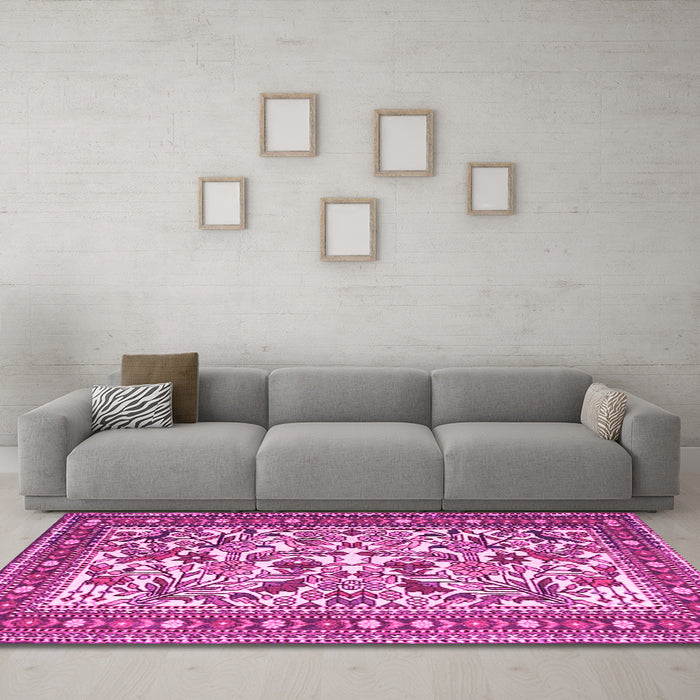 Machine Washable Persian Pink Traditional Rug in a Living Room, wshtr4571pnk