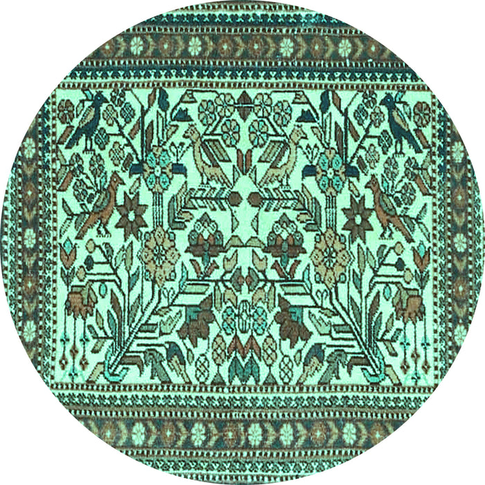 Round Machine Washable Persian Turquoise Traditional Area Rugs, wshtr4571turq