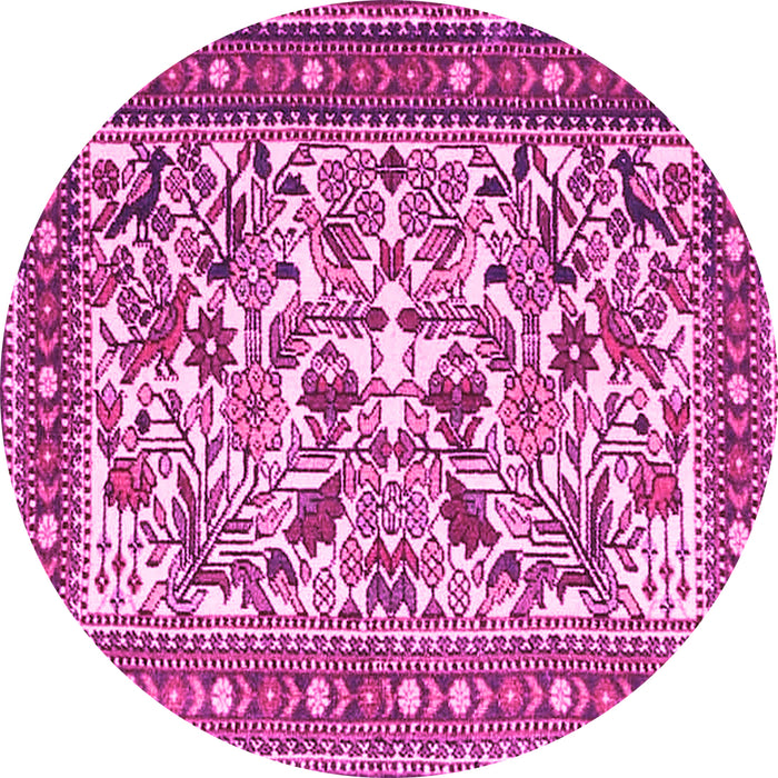 Round Machine Washable Persian Pink Traditional Rug, wshtr4571pnk