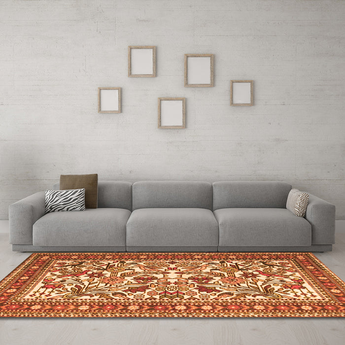Machine Washable Persian Orange Traditional Area Rugs in a Living Room, wshtr4571org