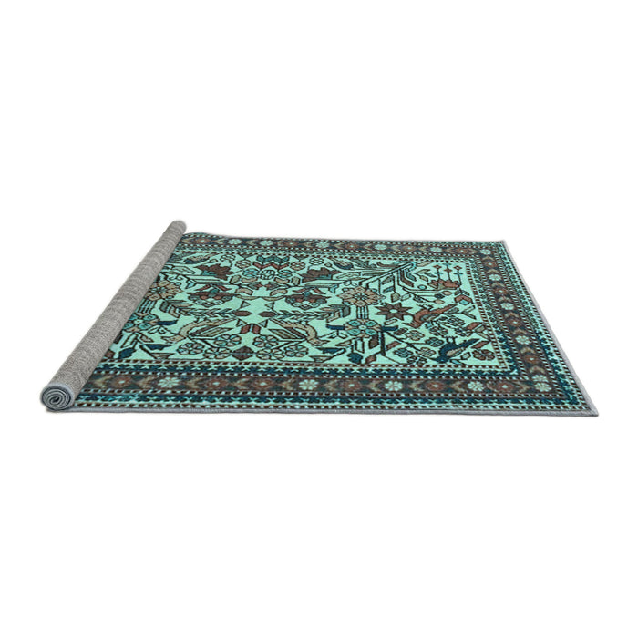 Sideview of Machine Washable Persian Light Blue Traditional Rug, wshtr4571lblu
