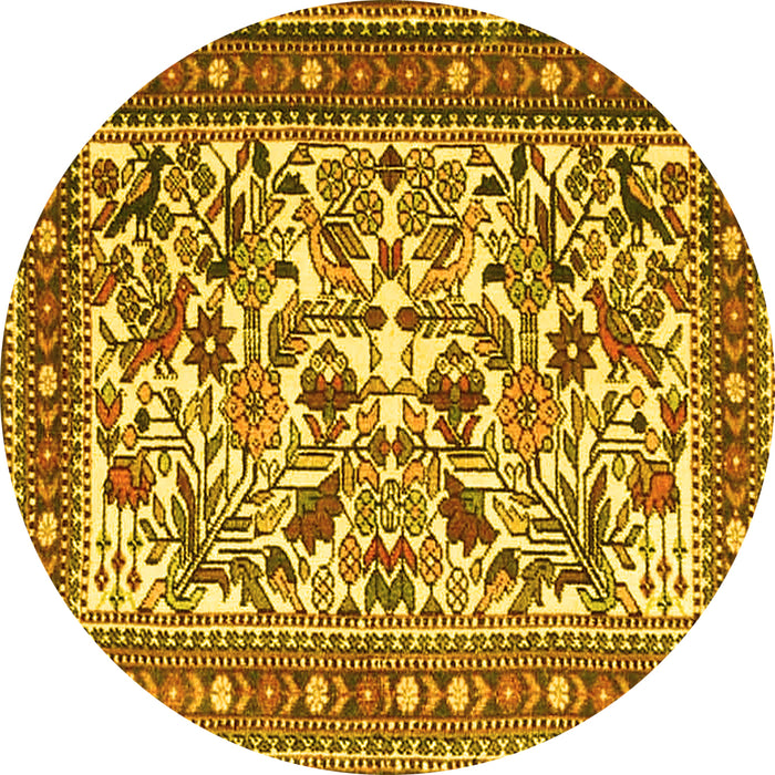 Round Machine Washable Persian Yellow Traditional Rug, wshtr4571yw