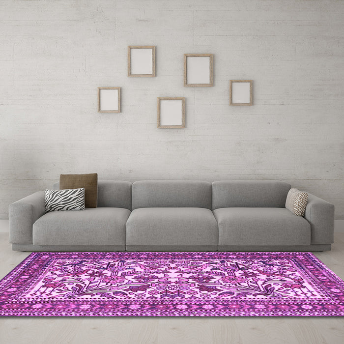 Machine Washable Persian Purple Traditional Area Rugs in a Living Room, wshtr4571pur