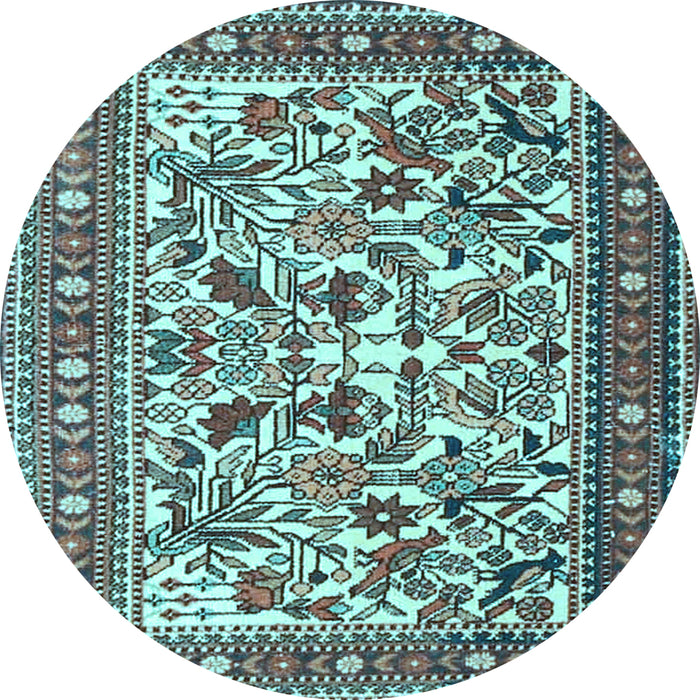 Round Machine Washable Persian Light Blue Traditional Rug, wshtr4571lblu