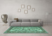 Machine Washable Persian Turquoise Traditional Area Rugs in a Living Room,, wshtr4571turq