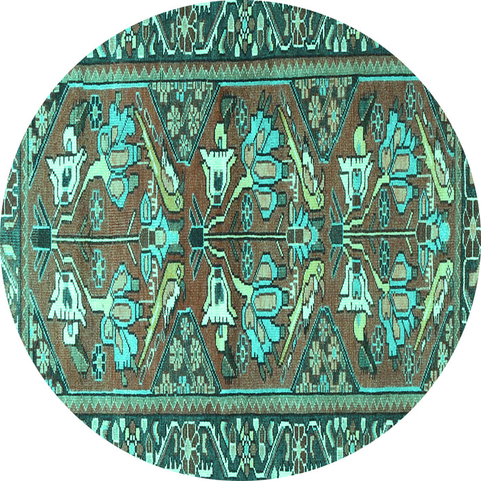 Round Machine Washable Persian Turquoise Traditional Area Rugs, wshtr4572turq