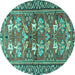 Round Machine Washable Persian Turquoise Traditional Area Rugs, wshtr4572turq