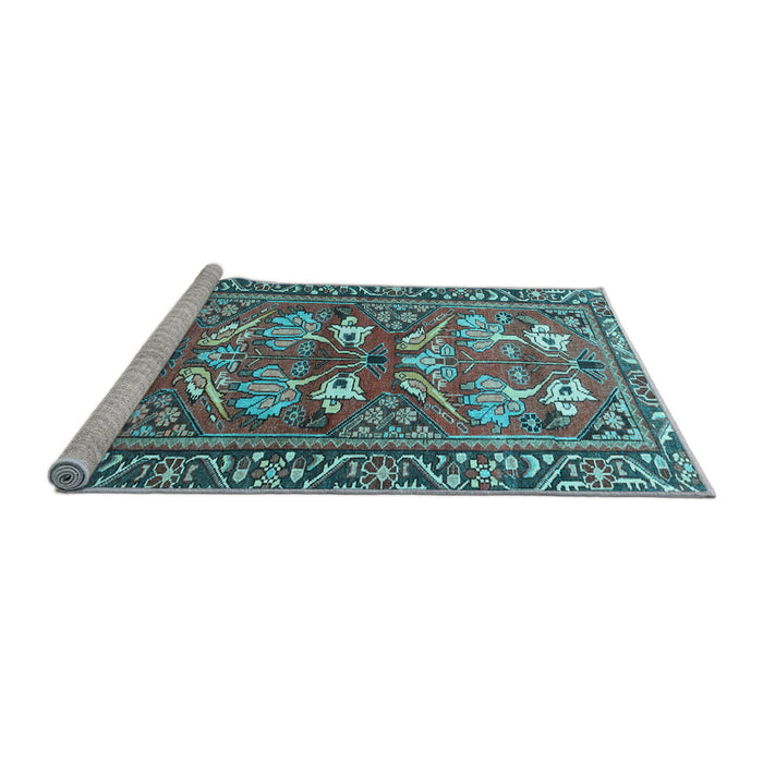 Sideview of Machine Washable Persian Light Blue Traditional Rug, wshtr4572lblu