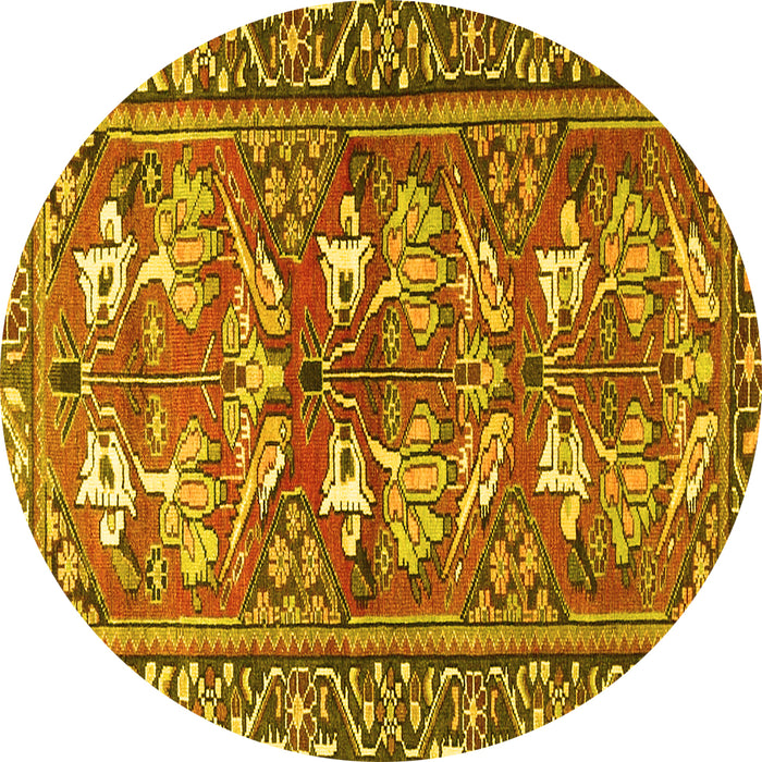 Round Machine Washable Persian Yellow Traditional Rug, wshtr4572yw