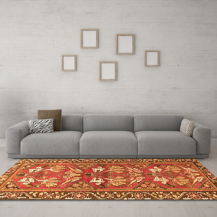 Machine Washable Persian Orange Traditional Area Rugs in a Living Room, wshtr4572org