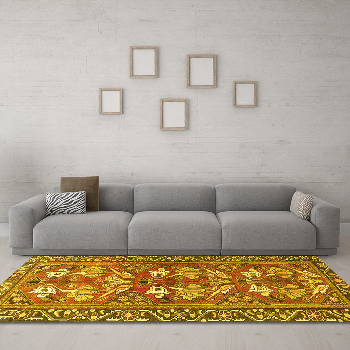 Machine Washable Persian Yellow Traditional Rug in a Living Room, wshtr4572yw