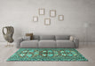 Machine Washable Persian Turquoise Traditional Area Rugs in a Living Room,, wshtr4572turq