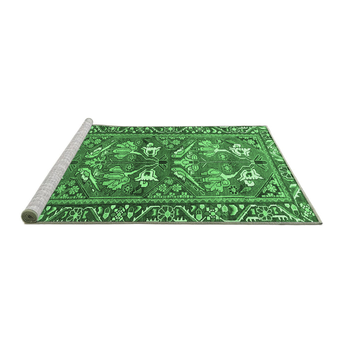 Sideview of Machine Washable Persian Emerald Green Traditional Area Rugs, wshtr4572emgrn