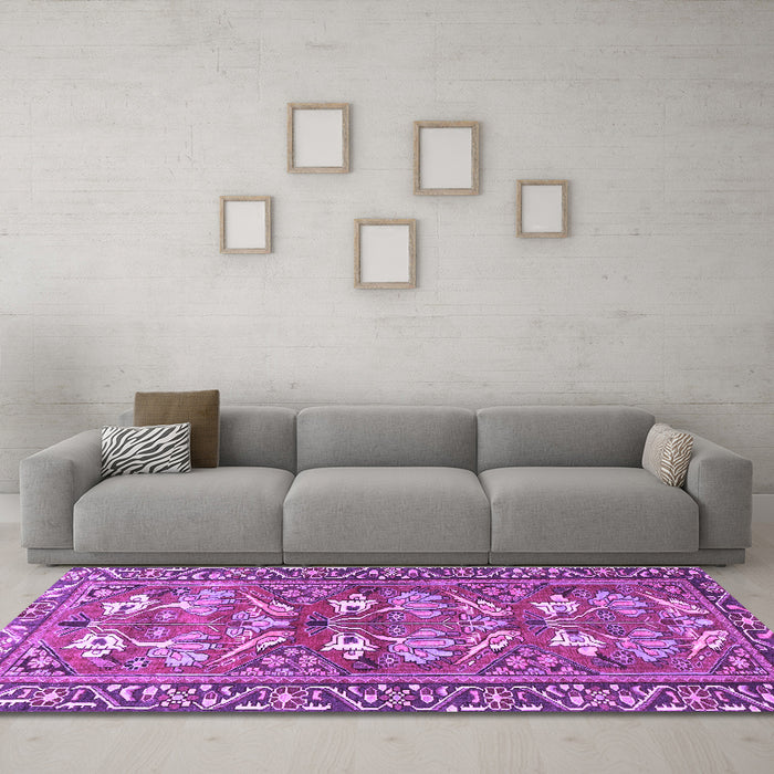 Machine Washable Persian Purple Traditional Area Rugs in a Living Room, wshtr4572pur