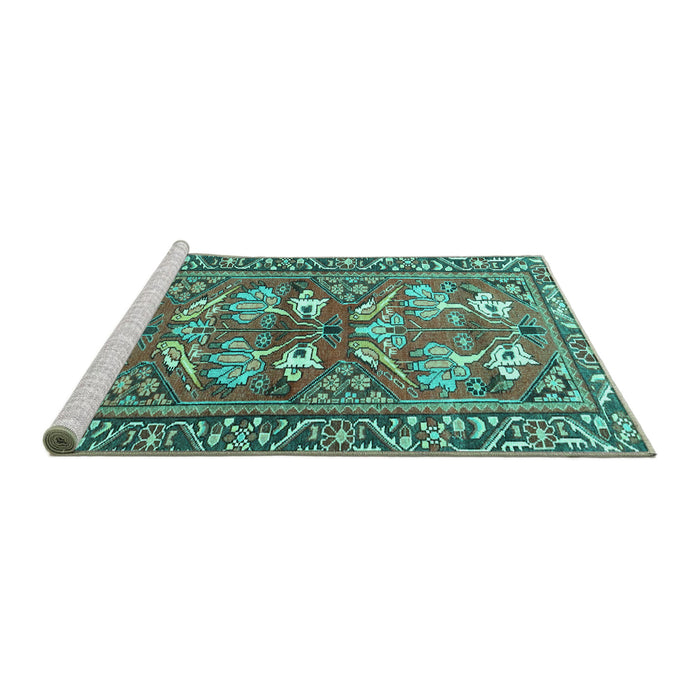 Sideview of Machine Washable Persian Turquoise Traditional Area Rugs, wshtr4572turq