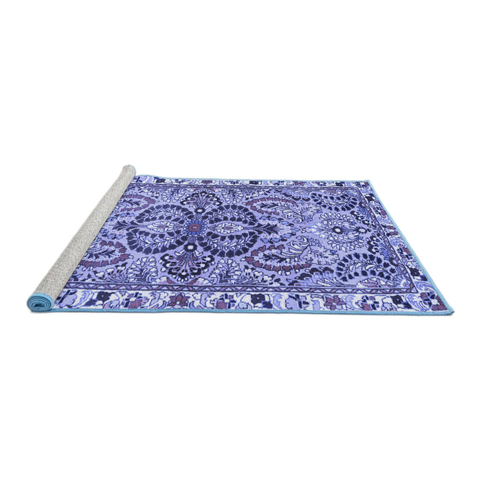 Sideview of Machine Washable Persian Blue Traditional Rug, wshtr4573blu