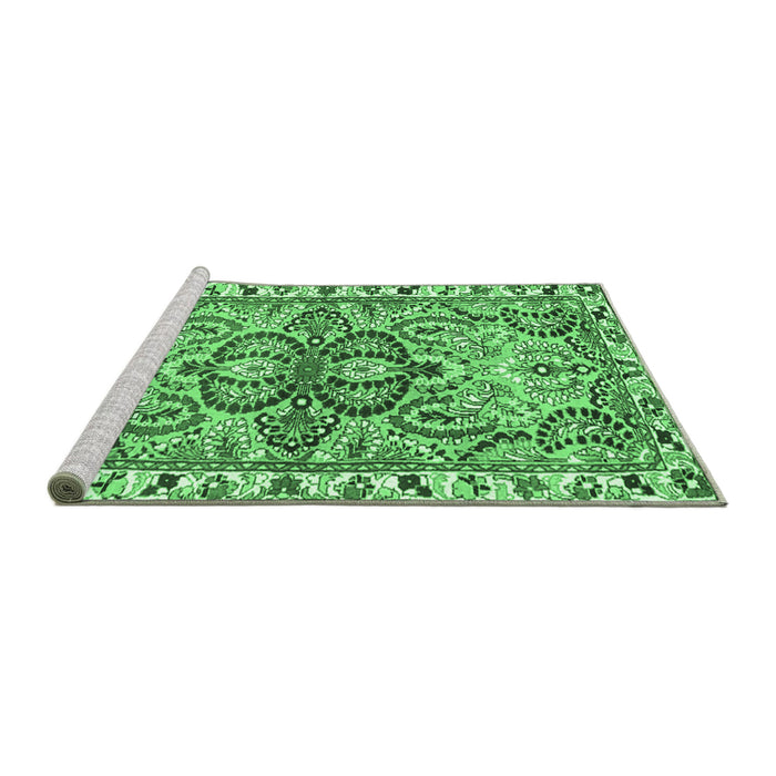 Sideview of Machine Washable Persian Emerald Green Traditional Area Rugs, wshtr4573emgrn