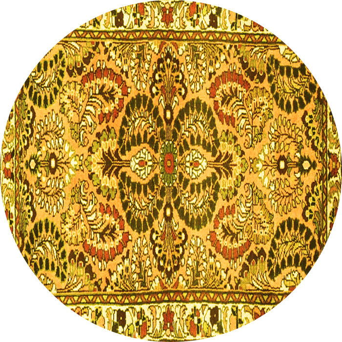 Round Machine Washable Persian Yellow Traditional Rug, wshtr4573yw