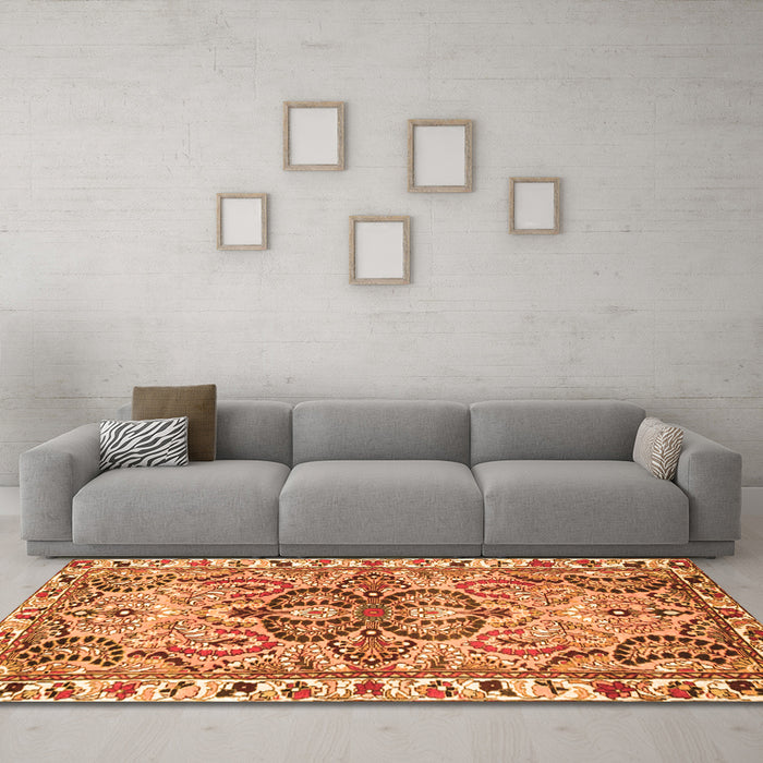 Machine Washable Persian Orange Traditional Area Rugs in a Living Room, wshtr4573org