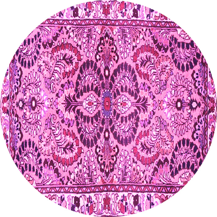 Round Machine Washable Persian Pink Traditional Rug, wshtr4573pnk