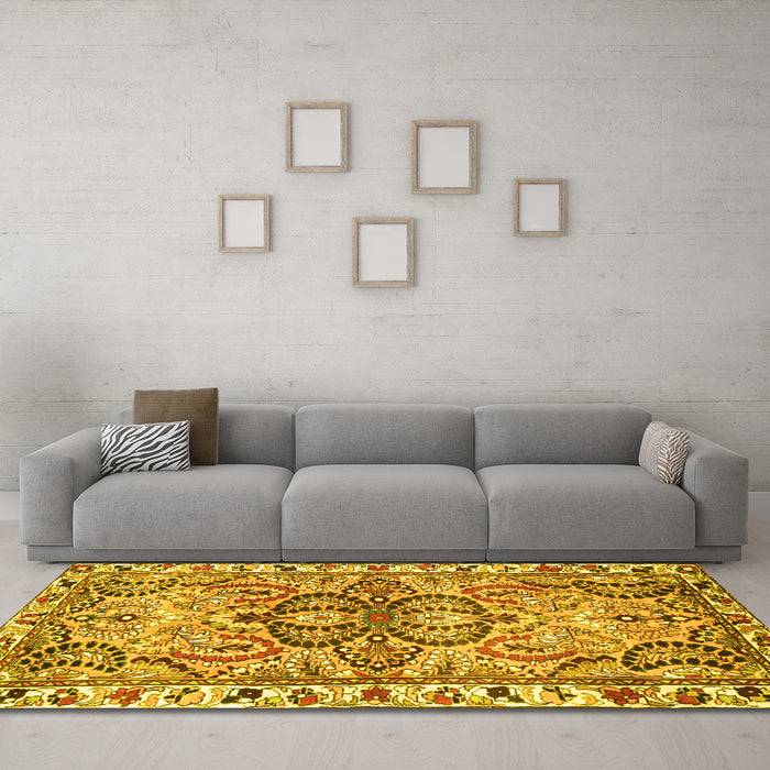 Machine Washable Persian Yellow Traditional Rug in a Living Room, wshtr4573yw