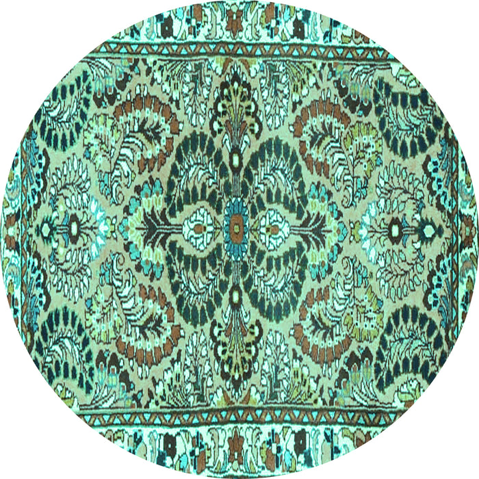 Round Machine Washable Persian Turquoise Traditional Area Rugs, wshtr4573turq