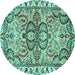 Round Machine Washable Persian Turquoise Traditional Area Rugs, wshtr4573turq