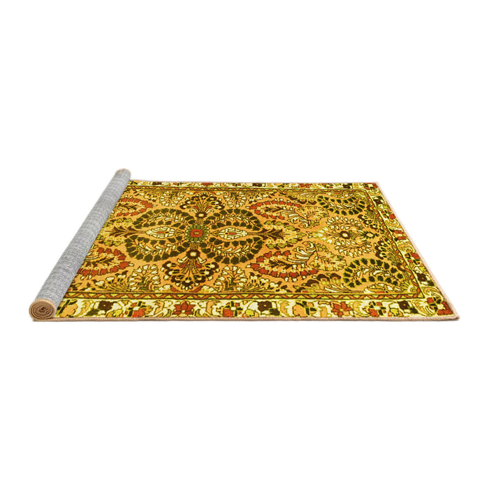 Sideview of Machine Washable Persian Yellow Traditional Rug, wshtr4573yw