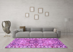 Machine Washable Persian Purple Traditional Area Rugs in a Living Room, wshtr4573pur