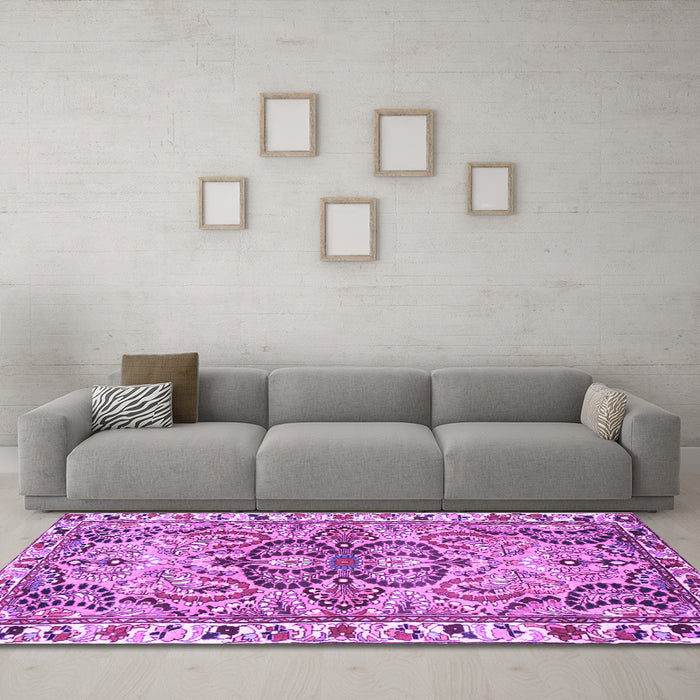 Machine Washable Persian Purple Traditional Area Rugs in a Living Room, wshtr4573pur