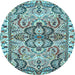 Round Machine Washable Persian Light Blue Traditional Rug, wshtr4573lblu