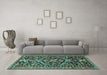 Machine Washable Persian Turquoise Traditional Area Rugs in a Living Room,, wshtr4574turq