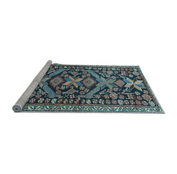 Sideview of Machine Washable Persian Light Blue Traditional Rug, wshtr4574lblu