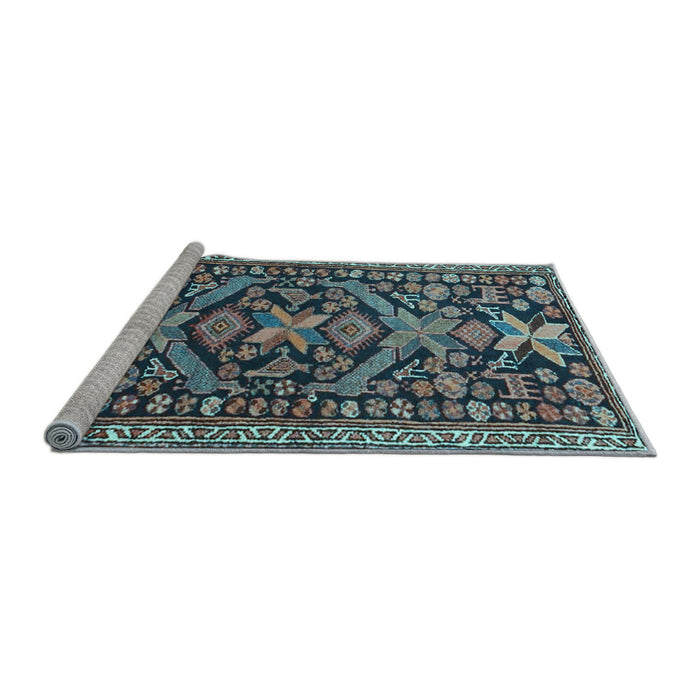 Sideview of Machine Washable Persian Light Blue Traditional Rug, wshtr4574lblu