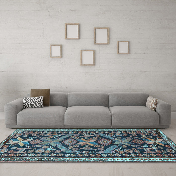 Machine Washable Persian Light Blue Traditional Rug in a Living Room, wshtr4574lblu