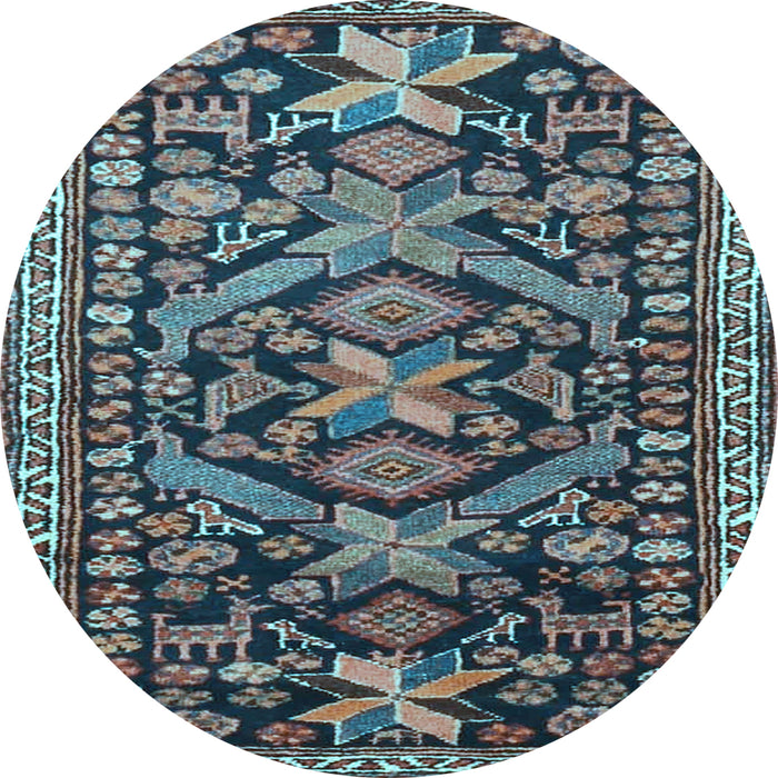 Round Machine Washable Persian Light Blue Traditional Rug, wshtr4574lblu