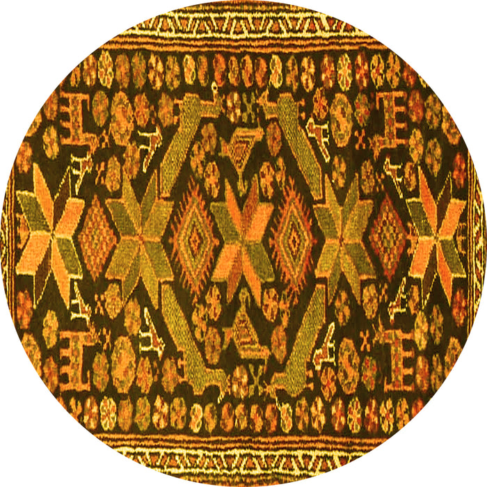 Round Machine Washable Persian Yellow Traditional Rug, wshtr4574yw