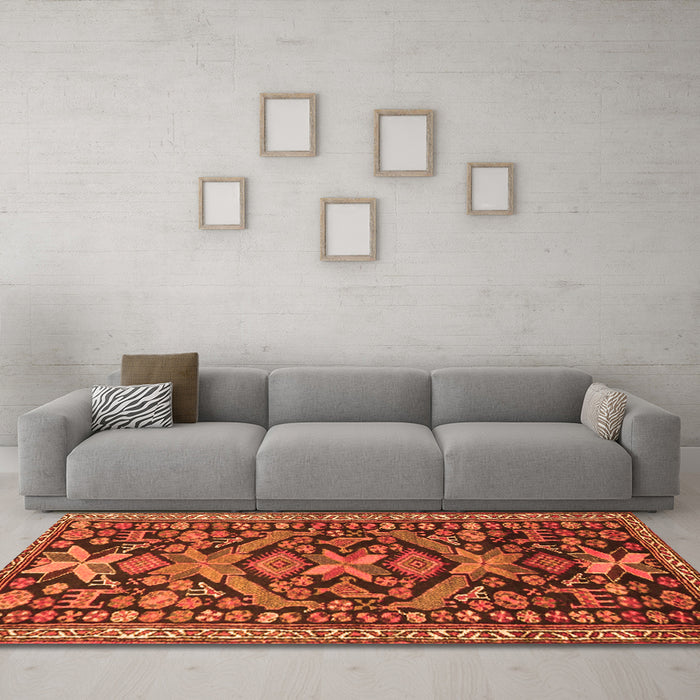 Machine Washable Persian Orange Traditional Area Rugs in a Living Room, wshtr4574org