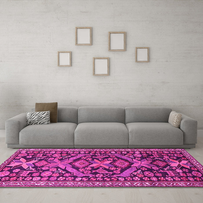 Machine Washable Persian Pink Traditional Rug in a Living Room, wshtr4574pnk