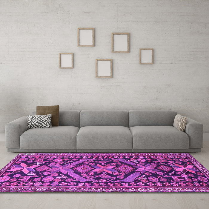 Machine Washable Persian Purple Traditional Area Rugs in a Living Room, wshtr4574pur