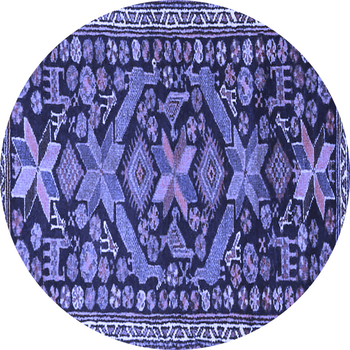 Round Machine Washable Persian Blue Traditional Rug, wshtr4574blu