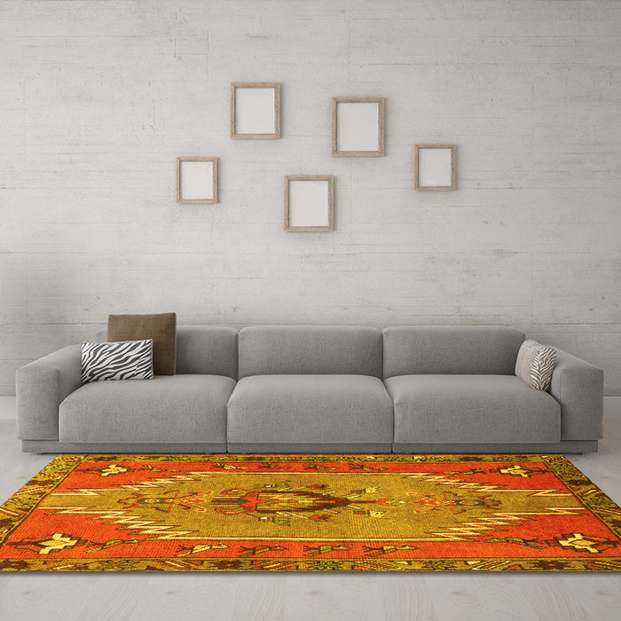 Machine Washable Persian Yellow Traditional Rug in a Living Room, wshtr4575yw