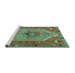 Sideview of Machine Washable Persian Turquoise Traditional Area Rugs, wshtr4575turq